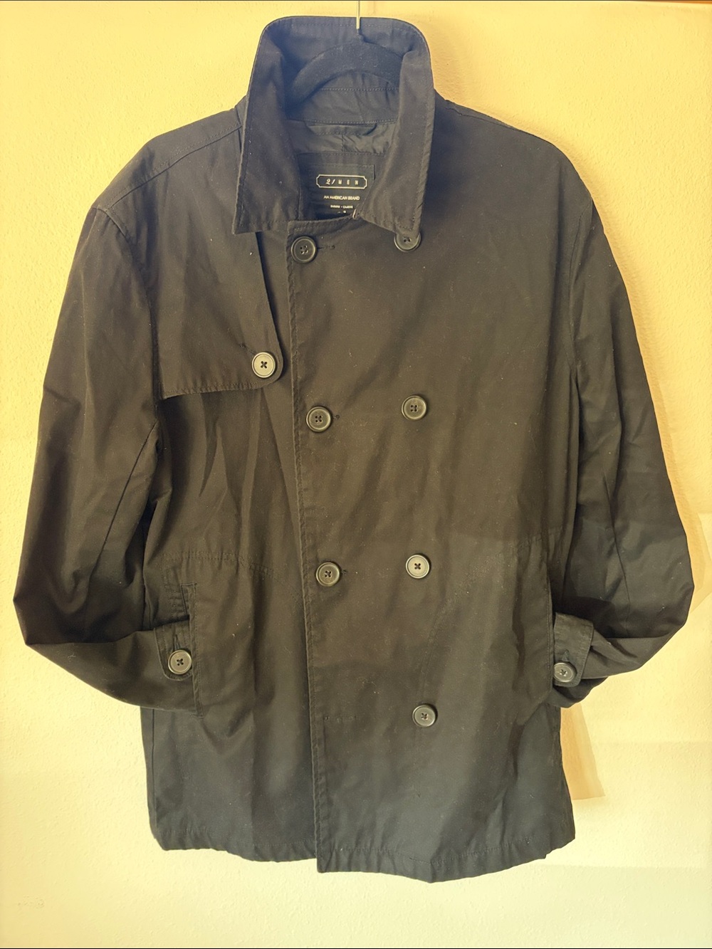 21men Black Double-Breasted Pea Coat
